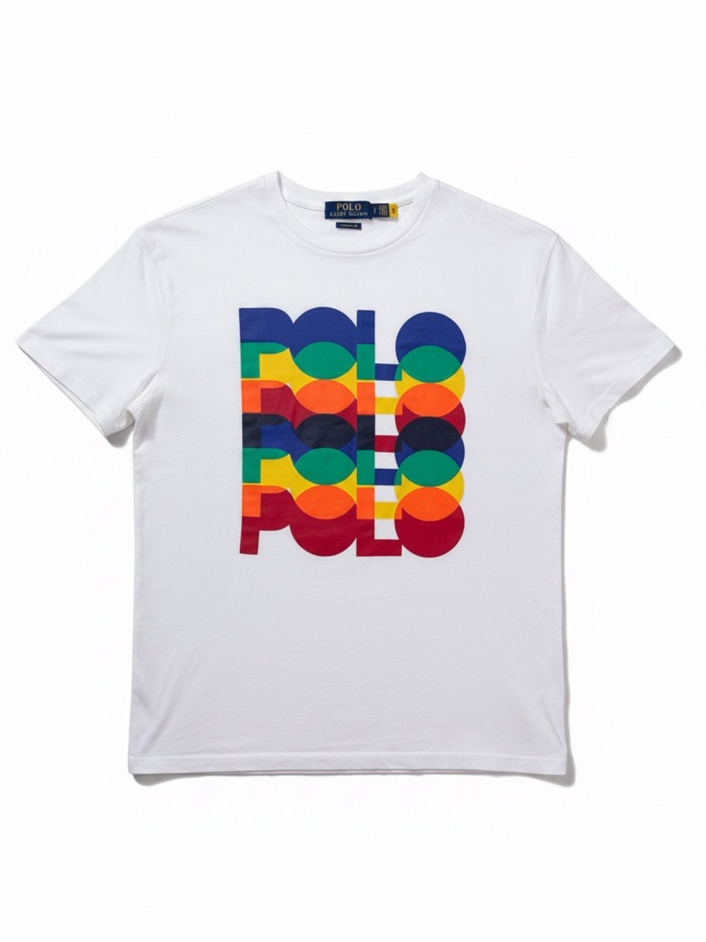 Ralph Lauren White Tee with Multicolor Stacked POLO Graphic